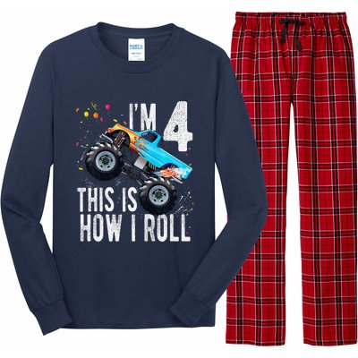 4 Year Old 4th Birthday Boy Monster Truck Car Long Sleeve Pajama Set