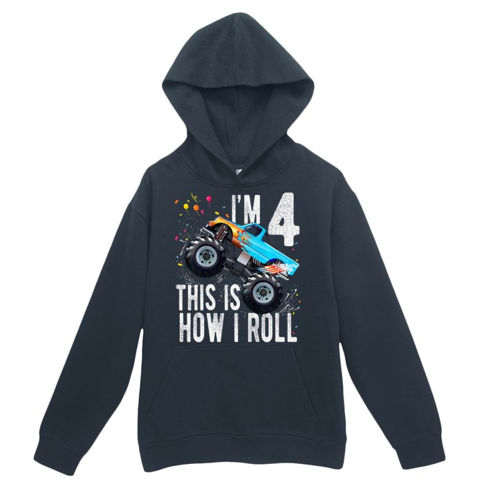 4 Year Old 4th Birthday Boy Monster Truck Car Urban Pullover Hoodie