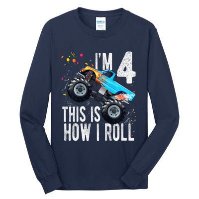 4 Year Old 4th Birthday Boy Monster Truck Car Tall Long Sleeve T-Shirt