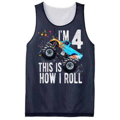 4 Year Old 4th Birthday Boy Monster Truck Car Mesh Reversible Basketball Jersey Tank