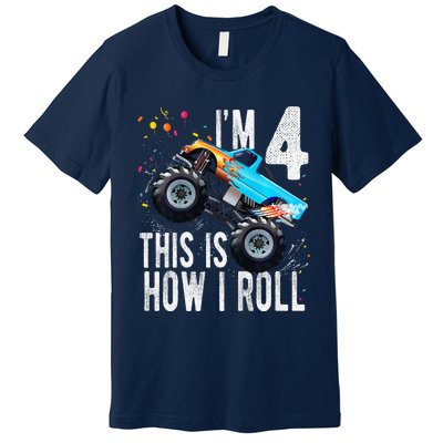 4 Year Old 4th Birthday Boy Monster Truck Car Premium T-Shirt