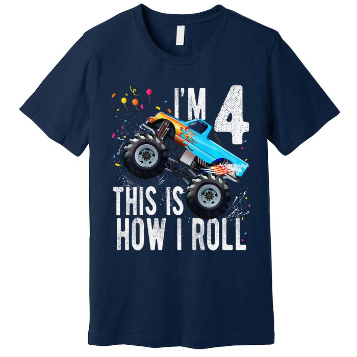 4 Year Old 4th Birthday Boy Monster Truck Car Premium T-Shirt