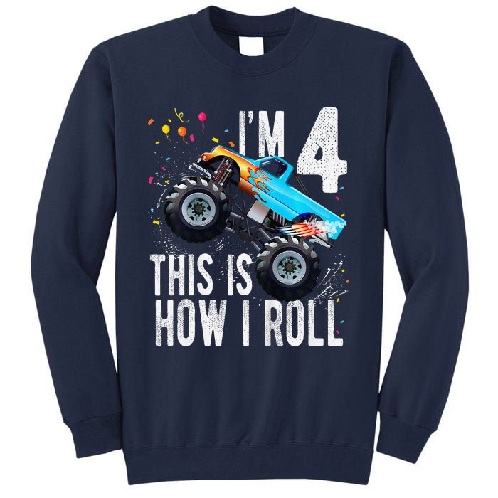 4 Year Old 4th Birthday Boy Monster Truck Car Tall Sweatshirt