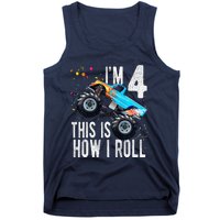 4 Year Old 4th Birthday Boy Monster Truck Car Tank Top