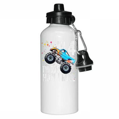 4 Year Old 4th Birthday Boy Monster Truck Car Aluminum Water Bottle