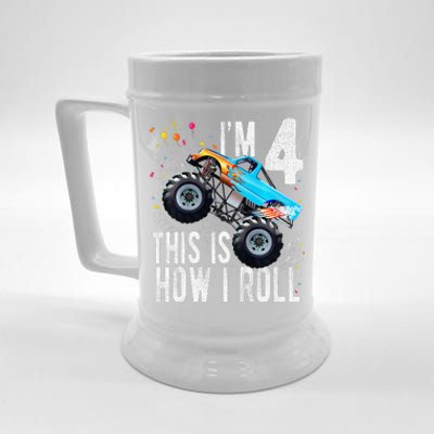 4 Year Old 4th Birthday Boy Monster Truck Car Beer Stein