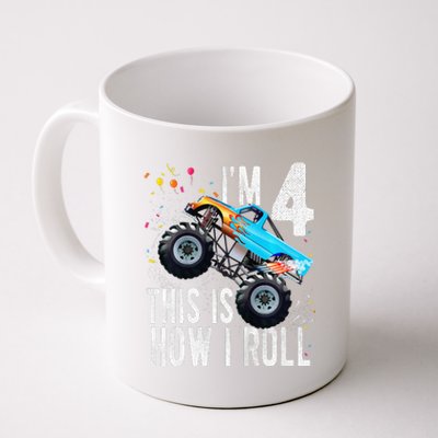 4 Year Old 4th Birthday Boy Monster Truck Car Coffee Mug