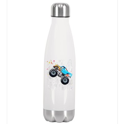 4 Year Old 4th Birthday Boy Monster Truck Car Stainless Steel Insulated Water Bottle