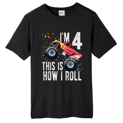 4 Year Old 4th Birthday Boy Monster Truck Car Tall Fusion ChromaSoft Performance T-Shirt