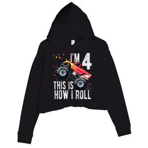 4 Year Old 4th Birthday Boy Monster Truck Car Crop Fleece Hoodie