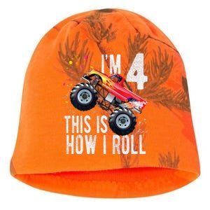 4 Year Old 4th Birthday Boy Monster Truck Car Kati - Camo Knit Beanie