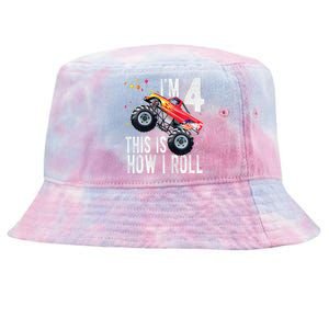 4 Year Old 4th Birthday Boy Monster Truck Car Tie-Dyed Bucket Hat