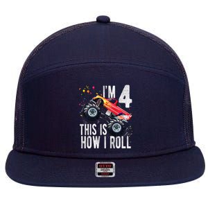 4 Year Old 4th Birthday Boy Monster Truck Car 7 Panel Mesh Trucker Snapback Hat