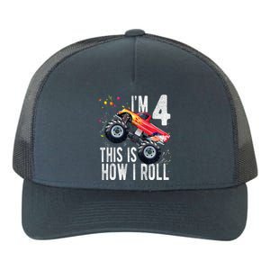 4 Year Old 4th Birthday Boy Monster Truck Car Yupoong Adult 5-Panel Trucker Hat