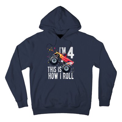 4 Year Old 4th Birthday Boy Monster Truck Car Hoodie