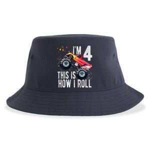 4 Year Old 4th Birthday Boy Monster Truck Car Sustainable Bucket Hat