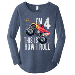 4 Year Old 4th Birthday Boy Monster Truck Car Women's Perfect Tri Tunic Long Sleeve Shirt