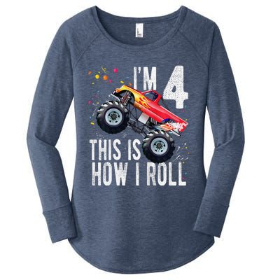 4 Year Old 4th Birthday Boy Monster Truck Car Women's Perfect Tri Tunic Long Sleeve Shirt