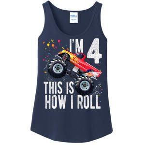 4 Year Old 4th Birthday Boy Monster Truck Car Ladies Essential Tank