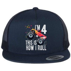 4 Year Old 4th Birthday Boy Monster Truck Car Flat Bill Trucker Hat