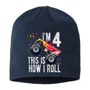 4 Year Old 4th Birthday Boy Monster Truck Car Sustainable Beanie