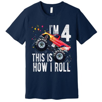 4 Year Old 4th Birthday Boy Monster Truck Car Premium T-Shirt