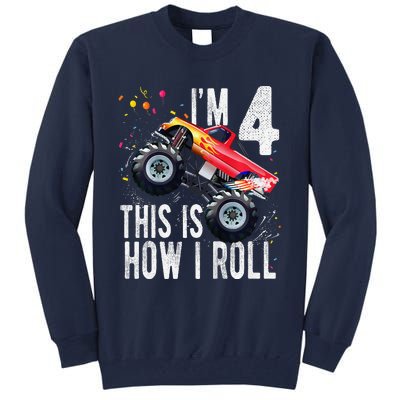 4 Year Old 4th Birthday Boy Monster Truck Car Tall Sweatshirt