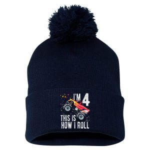 4 Year Old 4th Birthday Boy Monster Truck Car Pom Pom 12in Knit Beanie