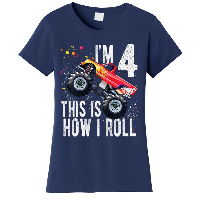 4 Year Old 4th Birthday Boy Monster Truck Car Women's T-Shirt