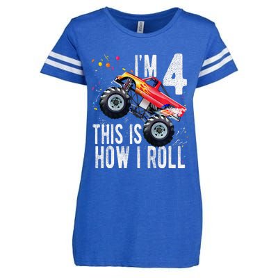 4 Year Old 4th Birthday Boy Monster Truck Car Enza Ladies Jersey Football T-Shirt