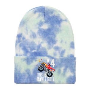 4 Year Old 4th Birthday Boy Monster Truck Car Tie Dye 12in Knit Beanie