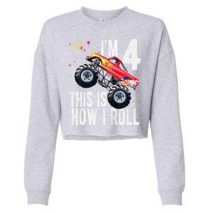 4 Year Old 4th Birthday Boy Monster Truck Car Cropped Pullover Crew