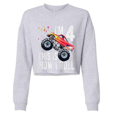 4 Year Old 4th Birthday Boy Monster Truck Car Cropped Pullover Crew