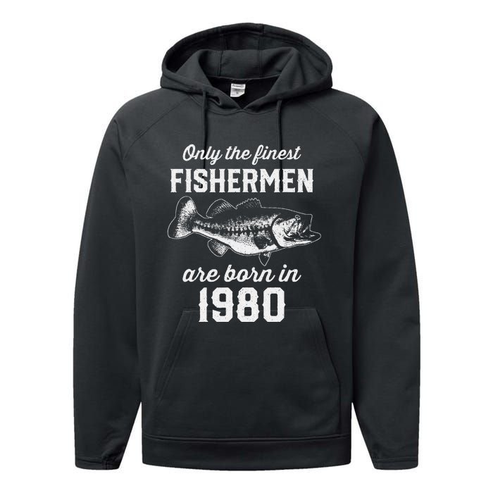 43 Year Old Fisherman Fishing 1980 43rd Birthday Gift Performance Fleece Hoodie