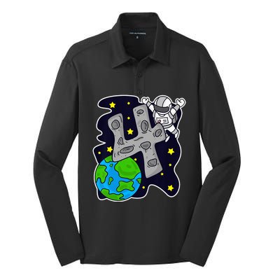 4 Years Old Birthday  Gifts Astronaut 4th Birthday Silk Touch Performance Long Sleeve Polo