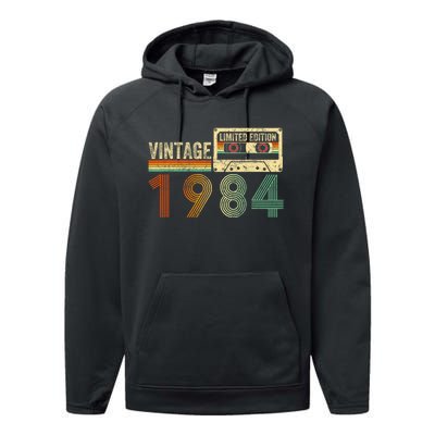 40 Year Old Gifts Vintage 1984 40th Birthday Cassette Tape Performance Fleece Hoodie