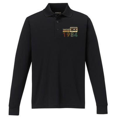 40 Year Old Gifts Vintage 1984 40th Birthday Cassette Tape Performance Long Sleeve Polo