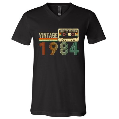 40 Year Old Gifts Vintage 1984 40th Birthday Cassette Tape V-Neck T-Shirt