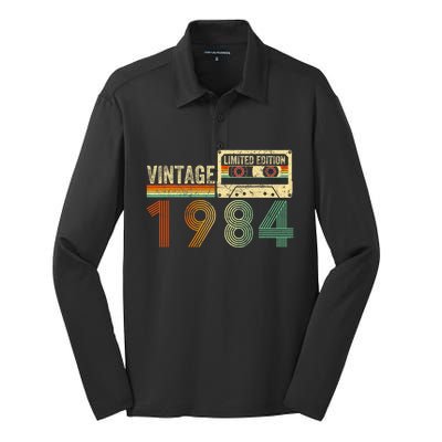 40 Year Old Gifts Vintage 1984 40th Birthday Cassette Tape Silk Touch Performance Long Sleeve Polo