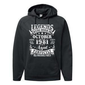 43 Years Old Legend Since October 1981 43rd Birthday Dad Performance Fleece Hoodie