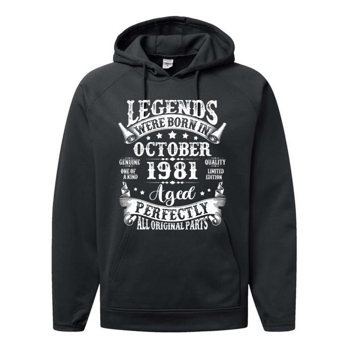 43 Years Old Legend Since October 1981 43rd Birthday Dad Performance Fleece Hoodie