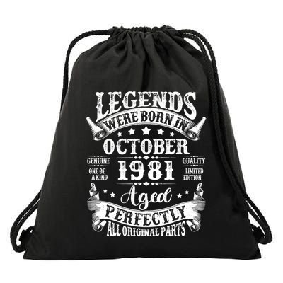 43 Years Old Legend Since October 1981 43rd Birthday Dad Drawstring Bag
