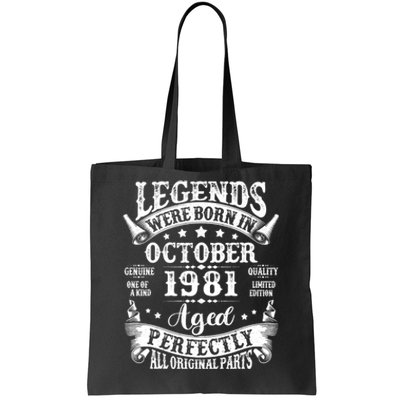 43 Years Old Legend Since October 1981 43rd Birthday Dad Tote Bag