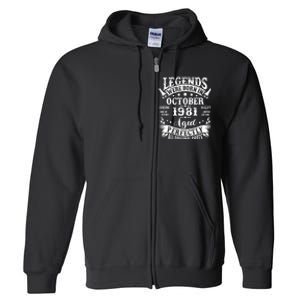 43 Years Old Legend Since October 1981 43rd Birthday Dad Full Zip Hoodie