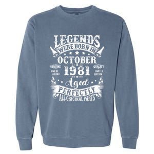 43 Years Old Legend Since October 1981 43rd Birthday Dad Garment-Dyed Sweatshirt