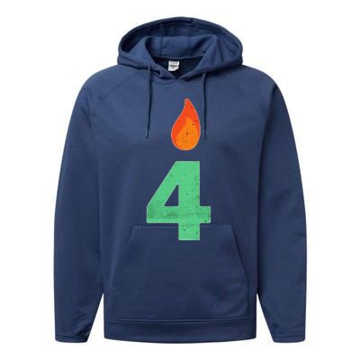 4 Years Old Bday Candle Number 4th Birthday Party Performance Fleece Hoodie