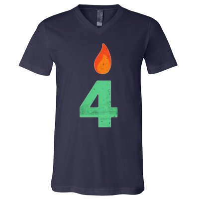 4 Years Old Bday Candle Number 4th Birthday Party V-Neck T-Shirt