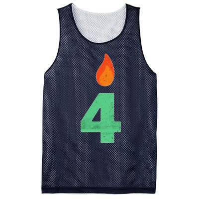 4 Years Old Bday Candle Number 4th Birthday Party Mesh Reversible Basketball Jersey Tank