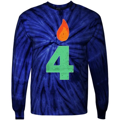 4 Years Old Bday Candle Number 4th Birthday Party Tie-Dye Long Sleeve Shirt