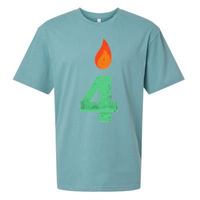 4 Years Old Bday Candle Number 4th Birthday Party Sueded Cloud Jersey T-Shirt